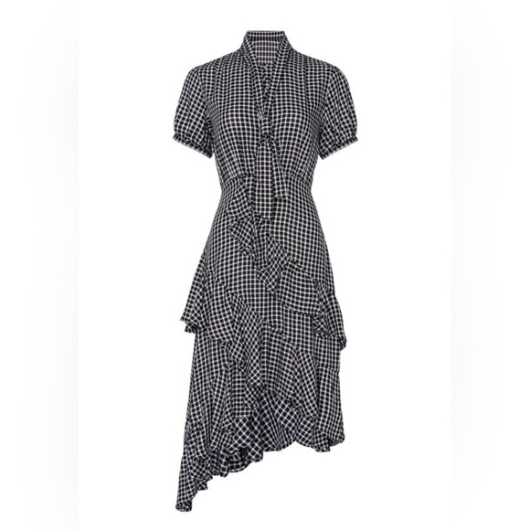 Great Jones Gingham Tie Neck Ruffle A Line Dress size 0 - Picture 3 of 3